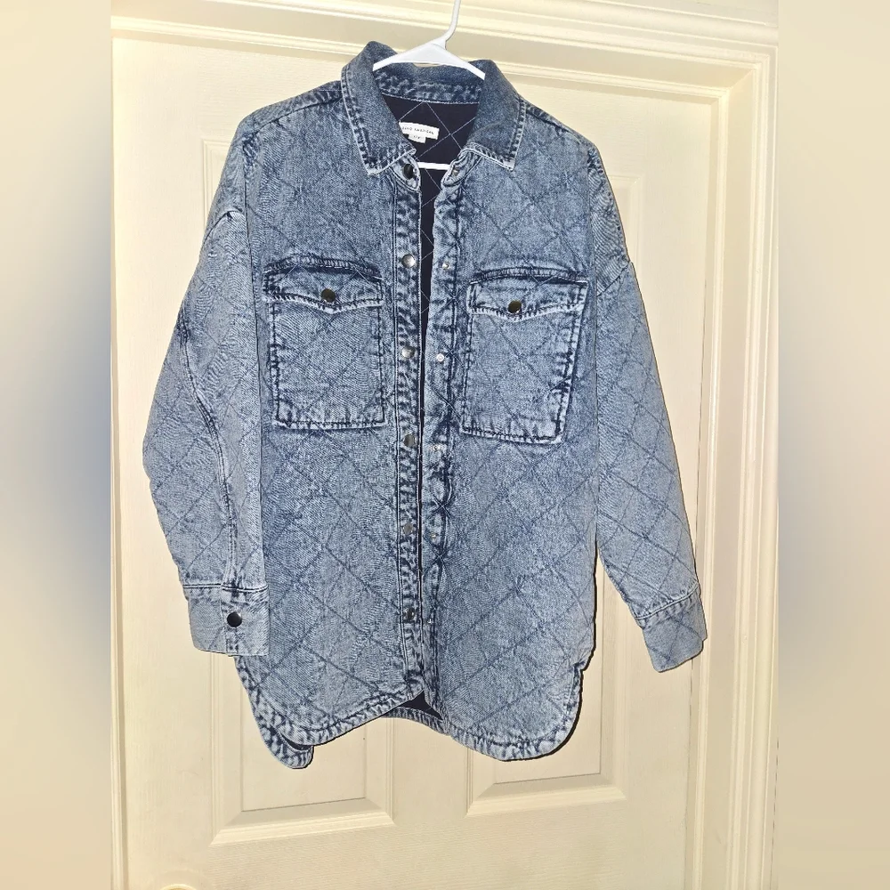 NWT Good American Quilted Relaxed Fit Denim Shacket - Picture 3 of 8